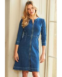 Sosandar - Zip Front Collarless Denim Dress - Lyst