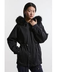 Karen Millen - Faux Fur Lined Hooded Parka Coat - Lyst