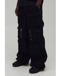 BoohooMAN - Baggy Fit Zip Detail Cargo Jeans - Lyst