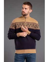 Kensington Eastside - 1/4 Zip Colourblock And Jacquard Funnel Neck Jumper - Lyst