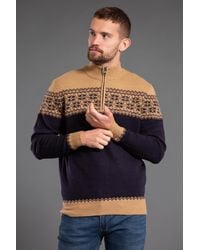 Kensington Eastside - 1/4 Zip Colourblock And Jacquard Funnel Neck Jumper - Lyst