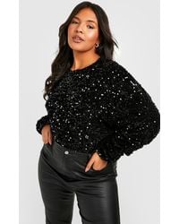 Boohoo - Plus Velvet Sequin Long Sleeve Bodysuit - Lyst