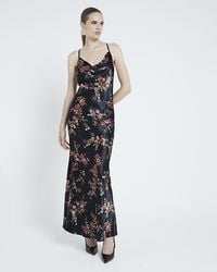 River Island - Floral Cowl Neck Maxi Dress - Lyst