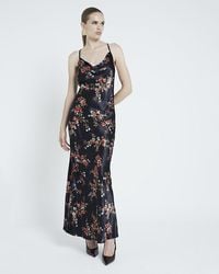 River Island - Floral Cowl Neck Maxi Dress - Lyst