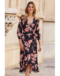 Sosandar - Print Ruffle Hem Midi Wrap Dress - Lyst