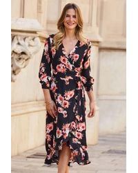 Sosandar - Print Ruffle Hem Midi Wrap Dress - Lyst