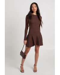 Boohoo - Rib Dropped Hem Skater Dress - Lyst