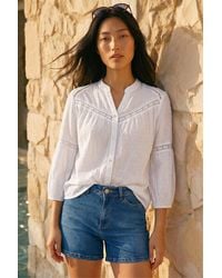 Roman - Petite Dobby Lace Trim Blouse - Lyst