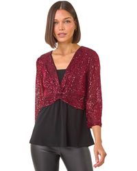 Roman - Sequin Bodice V-Neck Stretch Top - Lyst