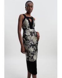 Karen Millen - Velvet And Jacquard Contrast Strappy Tailored Midi Dress - Lyst