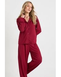 Boohoo - Petite Soft Touch Button Through Shirt And Trouser Pyjama Set - Lyst