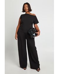 Boohoo - Plus Asymmetrical Off The Shoulder Top And Pleated Waist Wide Leg Trouser - Lyst