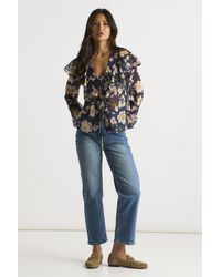 Gini London - Floral Ruffle Front Blouse - Lyst