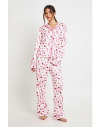 Boohoo - Valentines Heart Print Long Sleeve Shirt & Trouser 3 Piece Pyjama Set - Lyst