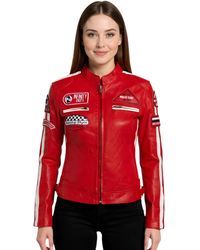 Infinity Leather - Biker Racing Badges Jacket-Dalby Lamb Leather - Lyst