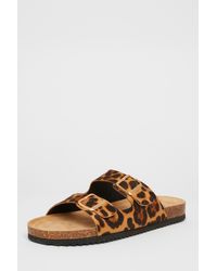 Quiz - Leopard Print Double Buckle Flat Sandals - Lyst