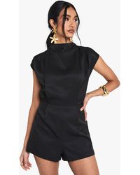 Boohoo - Tailored High Neck Cap Sleeve Playsuit - Lyst