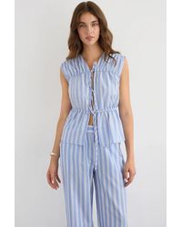 Hiccup - Striped Sleeveless Button-Through Peplum Blouse - Lyst