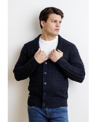 Firetrap - Wool Blend Shawl Collar Cable Cardigan - Lyst