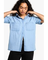 Boohoo - Chambray Denim Short Sleeve Shirt - Lyst