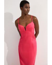 Karen Millen - Tall Premium Linen Pintuck Detail Pencil Tailored Midi Dress - Lyst