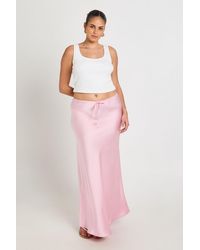 Boohoo - Plus Satin Drawcord Maxi Skirt - Lyst