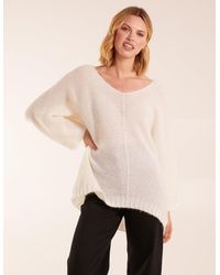 Blue Vanilla - Vanilla V Neck Fluffy Jumper With Seam Detail - Lyst