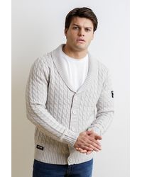 Firetrap - Wool Blend Shawl Collar Cable Cardigan - Lyst