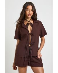 Boohoo - Linen Tie Front Beach Co Ord - Lyst