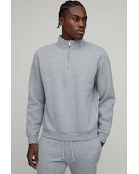 BoohooMAN - Basic Regular Fit Quarter Zip Funnel Neck Sweatshirt - Lyst