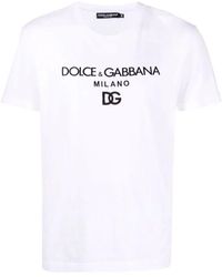 Dolce & Gabbana - Katoenen T-shirt Met Dg-borduursel En Patch Wit - Lyst
