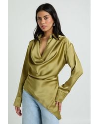 Boohoo - Satin Cowl Neck Shirt - Lyst