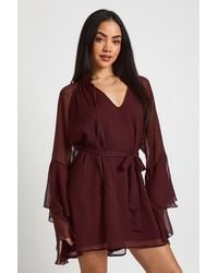 Boohoo - Chiffon Flared Sleeve Mini Dress - Lyst
