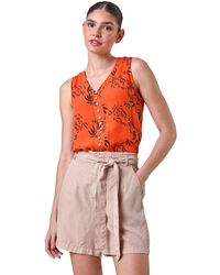 Roman - Leaf Print Button Detail Vest Top - Lyst