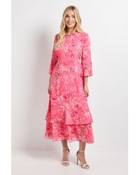 Wallis - Petite Floral Neck Trim Ruffle Midi Dress - Lyst