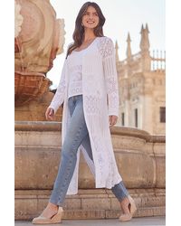 Sosandar - Crochet Maxi Cardigan Denim - Lyst