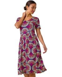 Roman - Abstract Print Stretch Midi Dress - Lyst