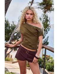 Boohoo - Off The Shoulder Pearlised Button Top - Lyst