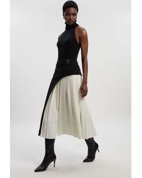 Karen Millen - Tailored Buckle Detail Pleated Midi Skirt - Lyst