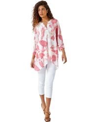 Roman - Palm Print V-Neck Wrap Hem Tunic Top - Lyst