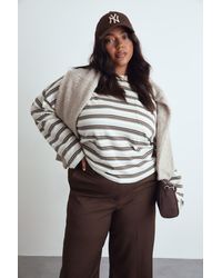 Boohoo - Plus Striped Cotton Pocket Front Long Sleeve Top - Lyst