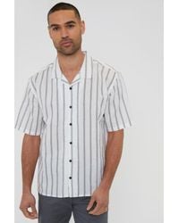 Threadbare - Off 'Sati' Linen Blend Short Sleeve Revere Collar Stripe Shirt - Lyst