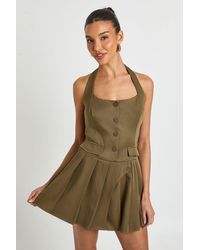 Boohoo - Utility Pleat Detail Halter Mini Dress - Lyst