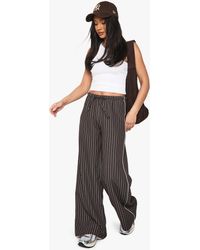 Boohoo - Pinstripe Drawcord Straight Leg Trousers - Lyst