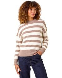 Roman - Button Shoulder Detail Stripe Knit Jumper - Lyst