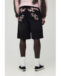 BoohooMAN - Regular Cross Applique Rhinestone Denim Jorts - Lyst