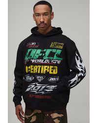 BoohooMAN - Oversized Moto Print Hoodie Cotton - Lyst