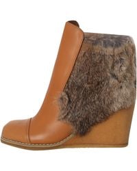 See By Chloé - Fur-Trimmed Wedge Ankle Boots - Lyst