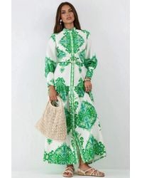 Msn-Collection - Paisley Print Belted Maxi Dress With Shirt Collar - Lyst