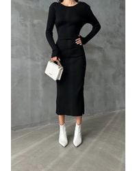 Hiccup - Knitted Round Neck Long Sleeve Midi Bodycon Dress - Lyst